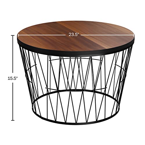 Lavish Home Coffee Table with Geometric Base, Walnut