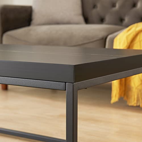 CENSI Black Marble Coffee Table for Living Room, 47 Inch Modern Industrial Rectangular Wood and Metal Center Coffee Table