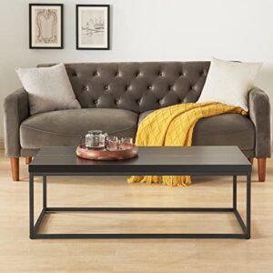 CENSI Black Marble Coffee Table for Living Room, 47 Inch Modern Industrial Rectangular Wood and Metal Center Coffee Table