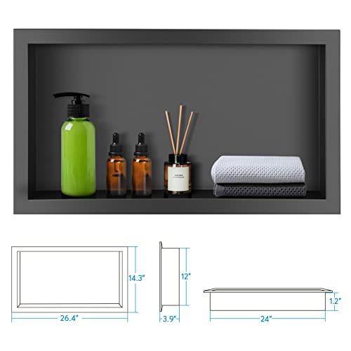 Suteck Shower Niche, 12"x24" Shower Niches Ready for Tile,Stainless Steel Shower Shelf Insert Niches for Tile Showers,Single Niche Tile Recessed for Bedroom,Living Room,Toile,Bathroom Storage Black