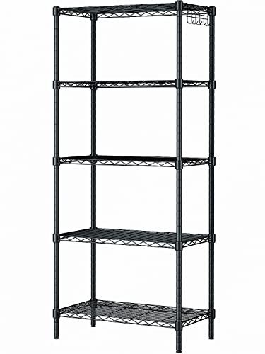 DABUFOY 5 Tier Metal Shelving, Kitchen Shelves, Adjustable Storage Shelves Heavy Duty, Wire Rack Shelf Garage Organizer, Standing Storage Shelf Units for Bathroom Pantry (Black, 23.22L x 13W x 59H)