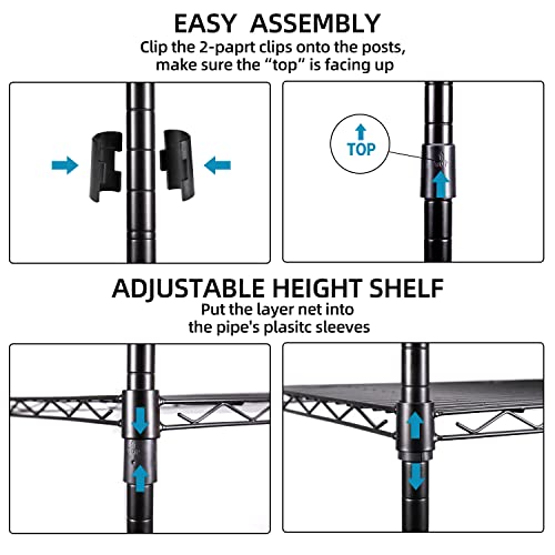 DABUFOY 5 Tier Metal Shelving, Kitchen Shelves, Adjustable Storage Shelves Heavy Duty, Wire Rack Shelf Garage Organizer, Standing Storage Shelf Units for Bathroom Pantry (Black, 23.22L x 13W x 59H)