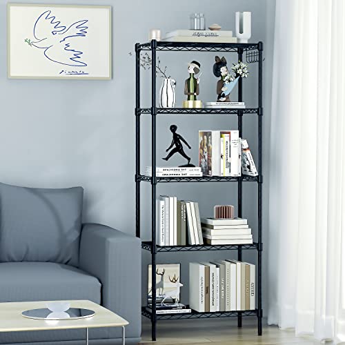 DABUFOY 5 Tier Metal Shelving, Kitchen Shelves, Adjustable Storage Shelves Heavy Duty, Wire Rack Shelf Garage Organizer, Standing Storage Shelf Units for Bathroom Pantry (Black, 23.22L x 13W x 59H)