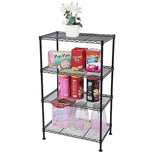 Karl home 4-Tier Heavy Duty Metal Storage Shelves, Adjustable Wire Shelf Rack for Kitchen/Bathroom/Pantry/Cabinet/Garage Organizers,700lbs Capacity, 19.69”L x 11.81”W x 31.5" H, Black