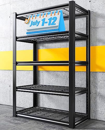 REIBII Garage Shelving Heavy Duty Garage Storage Shelves Holds 2000LBS, Adjustable Metal Shelves for Storage Industrial Shelving Unit Storage Shelf Rack for Basement 36" W x 16" D x 72" H Black