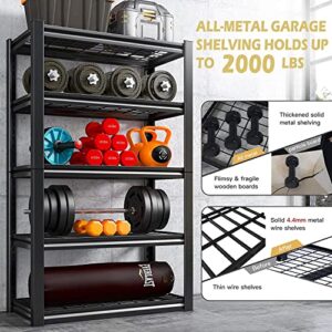 REIBII Garage Shelving Heavy Duty Garage Storage Shelves Holds 2000LBS, Adjustable Metal Shelves for Storage Industrial Shelving Unit Storage Shelf Rack for Basement 36" W x 16" D x 72" H Black