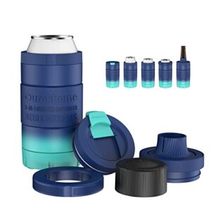 ourokhome 5 in 1 can cooler, insulated can coozie for 12 oz and 16 oz slim and regular cans and bottles, freezer mug for beverage, beer and coffee, perfect christmas gift for women, blue and mint