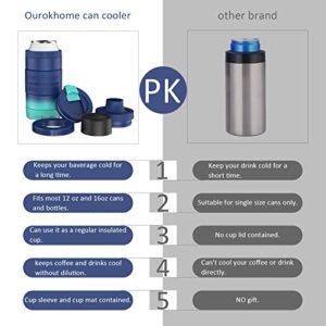 Ourokhome 5 in 1 Can Cooler, Insulated Can Coozie for 12 oz and 16 oz Slim and Regular Cans and Bottles, Freezer Mug for Beverage, Beer and Coffee, Perfect Christmas Gift for Women, Blue and Mint