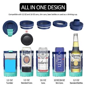 Ourokhome 5 in 1 Can Cooler, Insulated Can Coozie for 12 oz and 16 oz Slim and Regular Cans and Bottles, Freezer Mug for Beverage, Beer and Coffee, Perfect Christmas Gift for Women, Blue and Mint