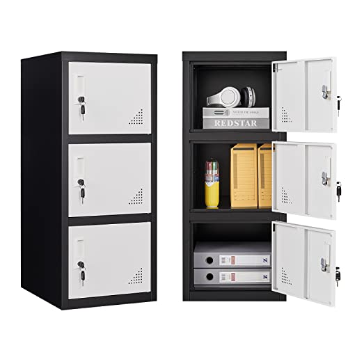 OSEILLC Metal Lockers with 3 Doors for Employees, 3-Tier Storage Locker, Vertical Small Locker, Locker Cabinet with Keys, Vertical Metal Cabinet for Home Office, Gym, School, Room Organizer