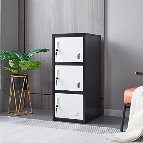 OSEILLC Metal Lockers with 3 Doors for Employees, 3-Tier Storage Locker, Vertical Small Locker, Locker Cabinet with Keys, Vertical Metal Cabinet for Home Office, Gym, School, Room Organizer