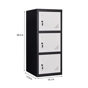 OSEILLC Metal Lockers with 3 Doors for Employees, 3-Tier Storage Locker, Vertical Small Locker, Locker Cabinet with Keys, Vertical Metal Cabinet for Home Office, Gym, School, Room Organizer