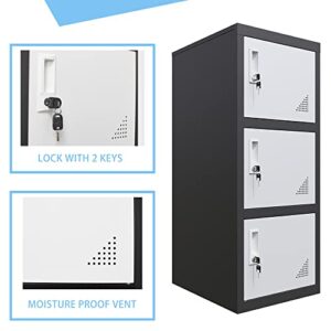 OSEILLC Metal Lockers with 3 Doors for Employees, 3-Tier Storage Locker, Vertical Small Locker, Locker Cabinet with Keys, Vertical Metal Cabinet for Home Office, Gym, School, Room Organizer