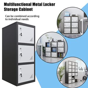 OSEILLC Metal Lockers with 3 Doors for Employees, 3-Tier Storage Locker, Vertical Small Locker, Locker Cabinet with Keys, Vertical Metal Cabinet for Home Office, Gym, School, Room Organizer