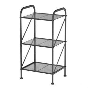 DMplus 3-Tier Storage Rack, Industrial Style Extendable Plant Stand with Adjustable Shelf, Standing Shelf Units for Kitchen, Bathroom, Office, Living Room, Balcony, Kitchen, Charcoal Black SSR01B