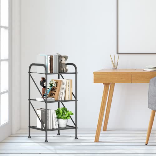 DMplus 3-Tier Storage Rack, Industrial Style Extendable Plant Stand with Adjustable Shelf, Standing Shelf Units for Kitchen, Bathroom, Office, Living Room, Balcony, Kitchen, Charcoal Black SSR01B