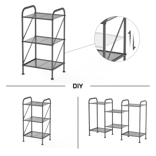 DMplus 3-Tier Storage Rack, Industrial Style Extendable Plant Stand with Adjustable Shelf, Standing Shelf Units for Kitchen, Bathroom, Office, Living Room, Balcony, Kitchen, Charcoal Black SSR01B