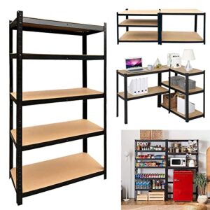 5 tier storage shelve heavy duty metal shelving units, bolt-free assembly, 80h x 40w x 20d inch, adjustable utility shelf steel storage rack with durable mdf boards for garage kitchen bedroom (black)
