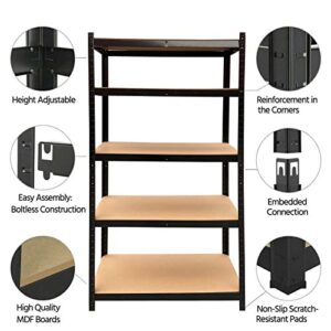 5 Tier Storage Shelve Heavy Duty Metal Shelving Units, Bolt-free Assembly, 80H x 40W x 20D inch, Adjustable Utility Shelf Steel Storage Rack with Durable MDF Boards for Garage Kitchen Bedroom (Black)