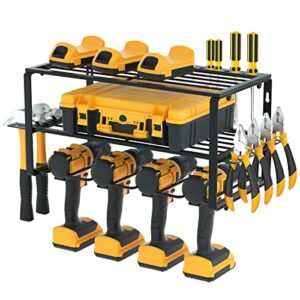 erytlly power tool organizer - 3 layers drill holder wall mount, tool organizers and storage for cordless drill, heavy duty metal drill charging station, power tool storage rack for garage workshop