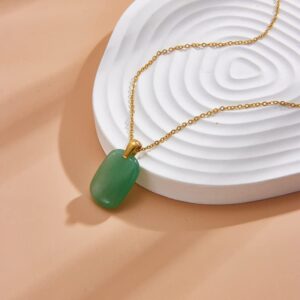 B&D Gifts for Wife Mom Handmade Jade Necklace Good Fortune Necklace14K Gold Plated Jade Pendant for Women Genuine Natural Green Jade Jewelry Necklace for Wife, Mom, Girlfriend, Grandma (Gold)