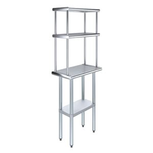 amgood stainless steel work table with 12" wide double tier overshelf | metal kitchen prep table & shelving combo | nsf (stainless steel table with double overshelves, 24" long x 14" deep)