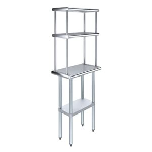 AmGood Stainless Steel Work Table with 12" Wide Double Tier Overshelf | Metal Kitchen Prep Table & Shelving Combo | NSF (Stainless Steel Table with Double Overshelves, 24" Long x 14" Deep)