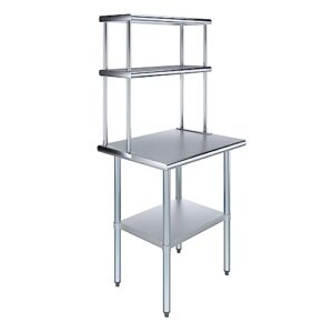 amgood stainless steel work table with 12" wide double tier overshelf | metal kitchen prep table & shelving combo | nsf (stainless steel table with double overshelves, 30" long x 24" deep)