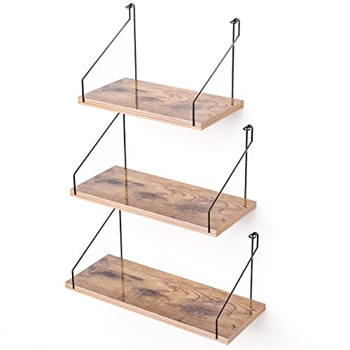 Hawgeylea Floating Shelves of Wall,Hanging Shelves Set of 3,with 3 Types of Installation,Easy to Install-Wall Shelves for Bedroom, Bathroom, Living Room, Kitchen-Storage & Decoration（30+35+40cm）