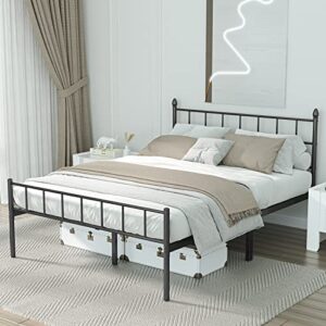 uyuk queen size metal bed frame with headboard, large storage space under the bed, heavy duty easy assembly