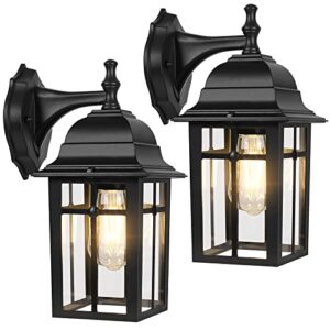 2-pack outdoor wall lanterns, exterior wall sconce light fixture, waterproof anti-rust aluminum porch lights, clear glass black wall mount lighting, e26 socket wall lamps for house(bulb not included)