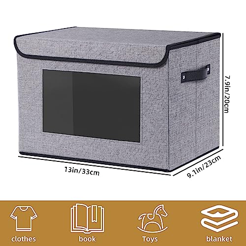 YheenLf Fabric Storage boxes,Storage Baskets for Shelves with Lids, Toy Chest Fabric Storage Bins with Handles, Decorative Linen Closet Organizers Boxes,Medium, Gray, 3-Pack