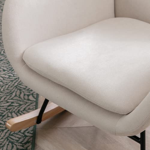 chairus Modern Rocking Chair Wingback Living Room Accent Chair Linen Rocker Armchair for Adults Comfy Upholstered Single Sofa Chair for Bedroom Playroom Nursery, Cream