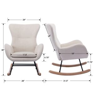 chairus Modern Rocking Chair Wingback Living Room Accent Chair Linen Rocker Armchair for Adults Comfy Upholstered Single Sofa Chair for Bedroom Playroom Nursery, Cream