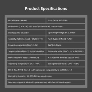 KingSpec 2TB M.2 NVMe SSD, PCIe 4.0 NVMe Gen3 SSD, Gaming SSD, 2280 Internal Solid State Drive,3D NAND Internal Hard Drive (R/W Speeds up to 3500/3200 MB/s) Compatible with Laptop & PC Desktop