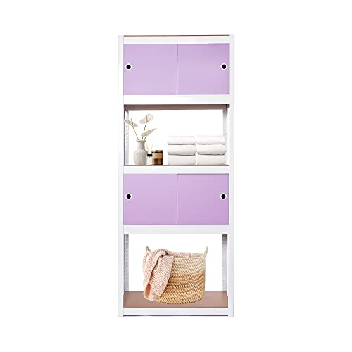 KEPSUUL White 5 Tier Customizable Storage Shelving Unit Heavy Duty Modular Metal Organizing Rack for Kitchen, Pantry, Closet, Office, 32.1" W X 16.4" D X 76.9" H, 2 Set of Reversible Doors, Purple