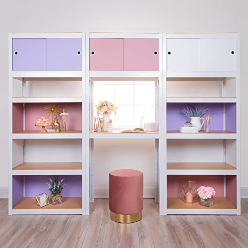 KEPSUUL White 5 Tier Customizable Storage Shelving Unit Heavy Duty Modular Metal Organizing Rack for Kitchen, Pantry, Closet, Office, 32.1" W X 16.4" D X 76.9" H, 2 Set of Reversible Doors, Purple