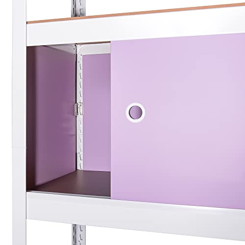 KEPSUUL White 5 Tier Customizable Storage Shelving Unit Heavy Duty Modular Metal Organizing Rack for Kitchen, Pantry, Closet, Office, 32.1" W X 16.4" D X 76.9" H, 2 Set of Reversible Doors, Purple