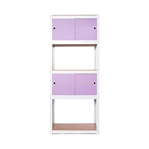 KEPSUUL White 5 Tier Customizable Storage Shelving Unit Heavy Duty Modular Metal Organizing Rack for Kitchen, Pantry, Closet, Office, 32.1" W X 16.4" D X 76.9" H, 2 Set of Reversible Doors, Purple