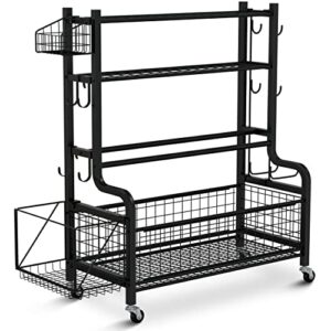 aestoria home gym storage rack - weight rack for home gym with easily removable side accessories - versatile gym organization for home gym with larges 2.5 inches wheels