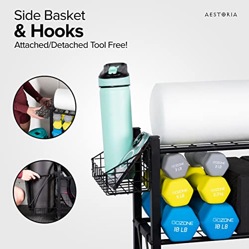 Aestoria Home Gym Storage Rack - Weight Rack for Home Gym with Easily Removable Side Accessories - Versatile Gym Organization for Home Gym with Larges 2.5 Inches Wheels