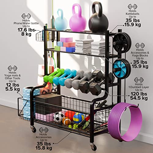 Aestoria Home Gym Storage Rack - Weight Rack for Home Gym with Easily Removable Side Accessories - Versatile Gym Organization for Home Gym with Larges 2.5 Inches Wheels