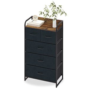 usjrao suede fabric dresser with 5 drawers and shelves tall chests of drawers sideboard organizers unit storage tower for closet bedroom living room hallway entryway steel & wood black