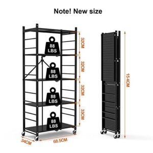 Himix Storage Shelves with 20 Hooks, 5-Tier Collapsible Organization Storage Rack Bookshelf Folding Pantry Shelves Cube Shelf Wire Shelving Holds 440 Ibs for Garage Kitchen Room