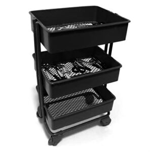 Eioflia Doll House Storage Trolley Cart 3 Tier Kitchen Bathroom Rack with Wheels Mobile Shelves Storage Cart Rolling Utility Cart Shelving Organizer