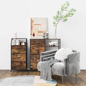 USJRAO Wood Veneer Fabric Dresser with 3 Drawers and Shelves Chests of Drawers Organizers Uint Storage Tower Side Table for Closet Bedroom Living Room Kitchen Entryway Steel & Rustic Brown