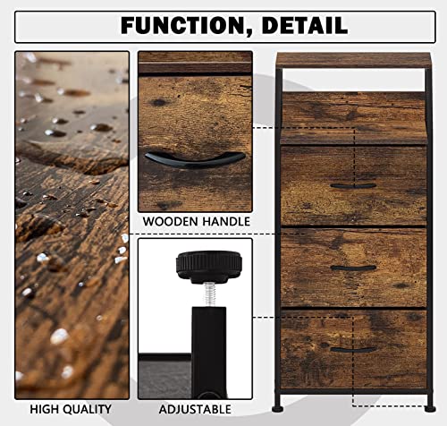USJRAO Wood Veneer Fabric Dresser with 3 Drawers and Shelves Chests of Drawers Organizers Uint Storage Tower Side Table for Closet Bedroom Living Room Kitchen Entryway Steel & Rustic Brown