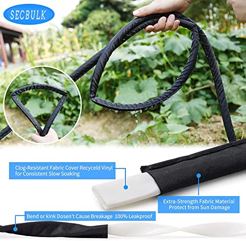 Secbulk Flat Soaker Hose for Garden Beds 20 50 100 150 ft, 10" 2Pack Linkable Drip Irrigation Hose Save 80% Water, Leakproof Double Layer Collapsible Fabric Flexible Trickle Hose with Holes