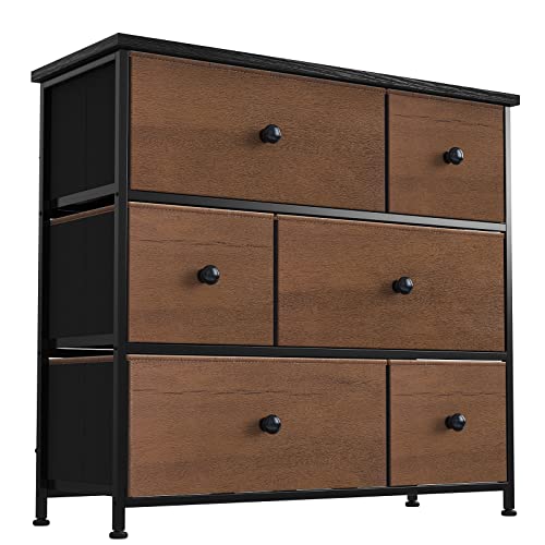 REAHOME 6 Drawer Dresser for Bedroom Chest of Drawers Closets Storage Units Organizer Tower Steel Frame Wooden Top Living Room Entryway Office (Espresso)