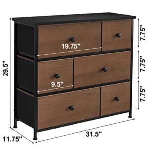 REAHOME 6 Drawer Dresser for Bedroom Chest of Drawers Closets Storage Units Organizer Tower Steel Frame Wooden Top Living Room Entryway Office (Espresso)